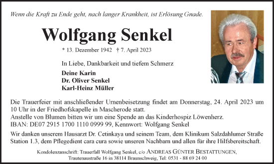 Traueranzeige von Wolfgang Senkel von Braunschweiger Zeitung