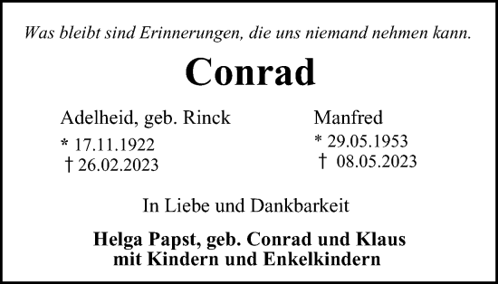 Traueranzeige von Adelheid und Manfred Conrad von Braunschweiger Zeitung