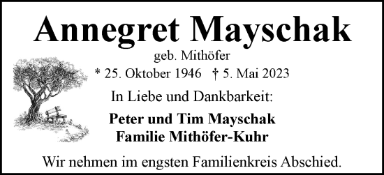 Traueranzeige von Annegret Mayschak von Braunschweiger Zeitung