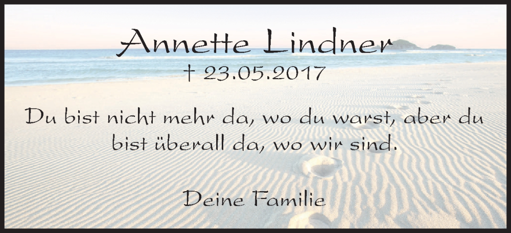  Traueranzeige für Annette Lindner vom 24.05.2023 aus Braunschweiger Zeitung