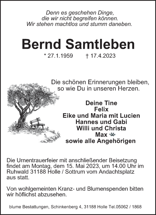 Traueranzeige von Bernd Samtleben von Salzgitter-Zeitung