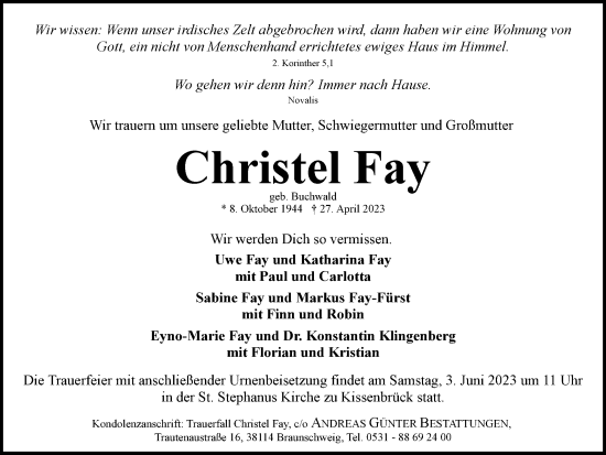Traueranzeige von Christel Fay von Braunschweiger Zeitung