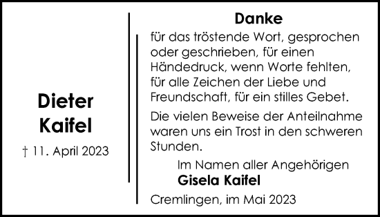 Traueranzeige von Dieter Kaifel von Wolfenbütteler Zeitung