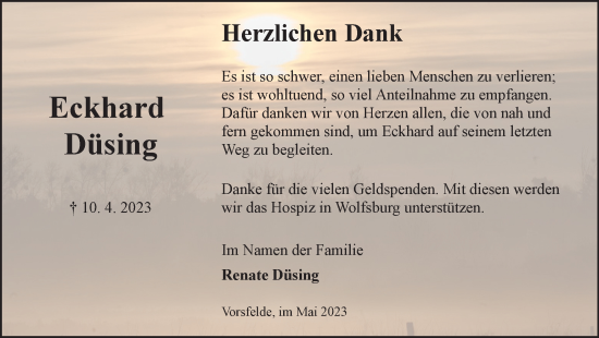 Traueranzeige von Eckhard Düsing von Wolfsburger Nachrichten