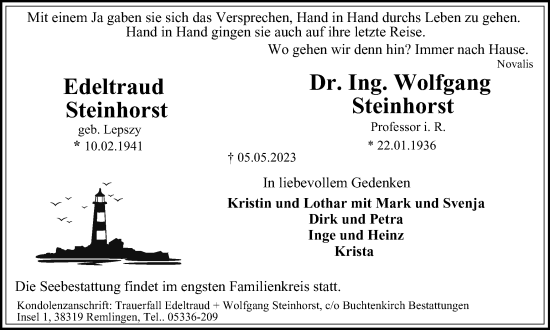 Traueranzeige von Edeltraud und Wolfgang Steinhorst von Braunschweiger Zeitung