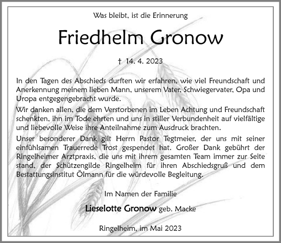 Traueranzeige von Friedhelm Gronow von Salzgitter-Zeitung