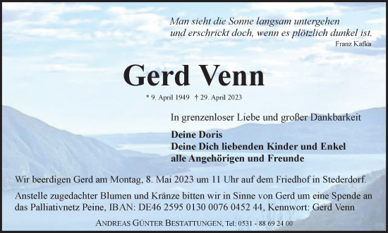 Traueranzeige von Gerd Venn von Braunschweiger Zeitung