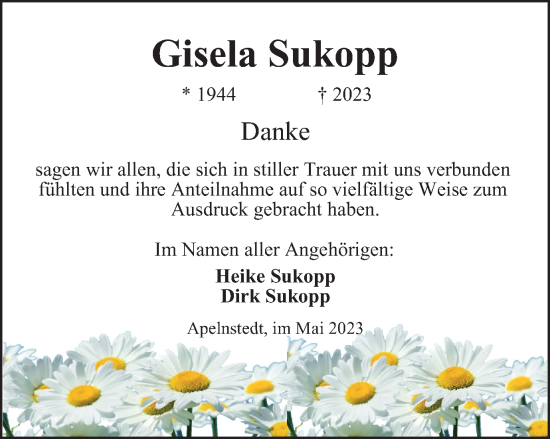 Traueranzeige von Gisela Sukopp von Wolfenbütteler Zeitung