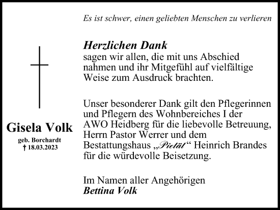 Traueranzeige von Gisela Volk von Braunschweiger Zeitung