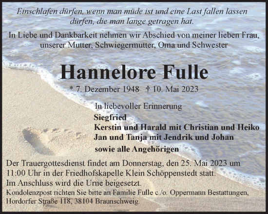 Traueranzeige von Hannelore Fulle von Braunschweiger Zeitung