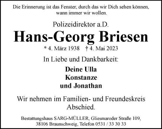 Traueranzeige von Hans-Georg Briesen von Braunschweiger Zeitung