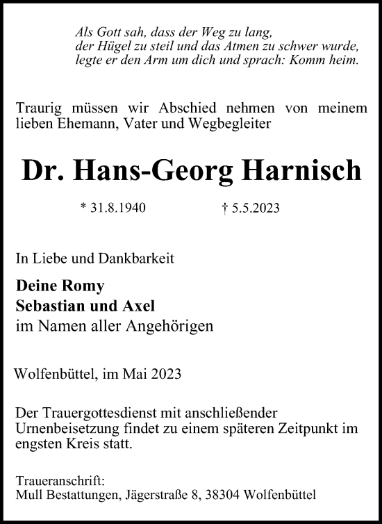 Traueranzeige von Hans-Georg Harnisch von Braunschweiger Zeitung