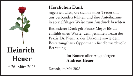 Traueranzeige von Heinrich Heuer von Wolfenbütteler Zeitung