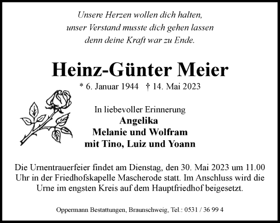 Traueranzeige von Heinz-Günter Meier von Braunschweiger Zeitung