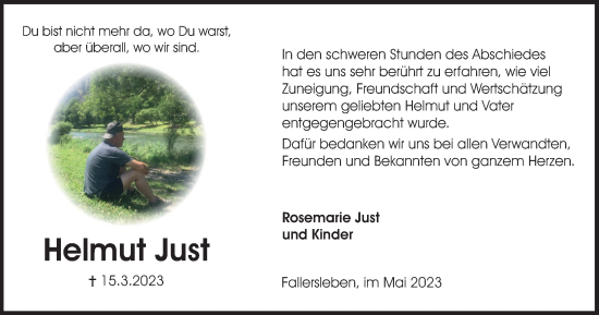 Traueranzeige von Helmut Just von Wolfsburger Nachrichten