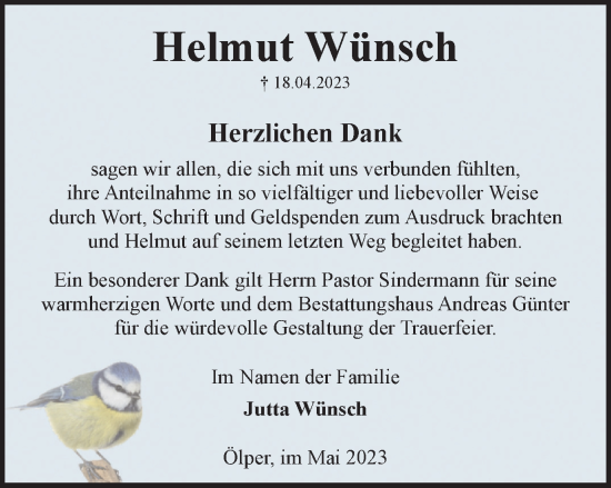 Traueranzeige von Helmut Wünsch von Braunschweiger Zeitung