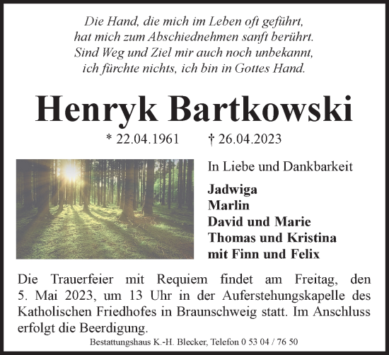 Traueranzeige von Henryk Bartkowski von Braunschweiger Zeitung