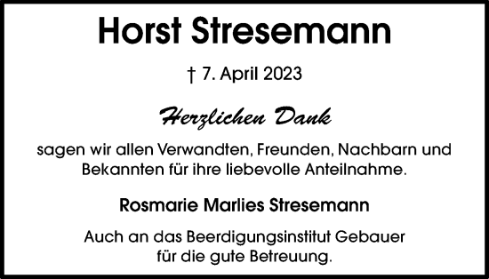 Traueranzeige von Hotrst Stresemann von Wolfsburger Nachrichten