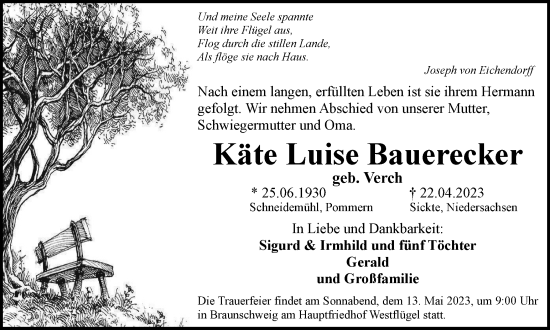 Traueranzeige von Käte Luise Bauerecker von Braunschweiger Zeitung