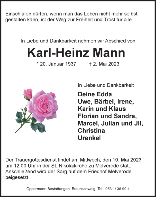 Traueranzeige von Karl-Heinz Mann von Braunschweiger Zeitung