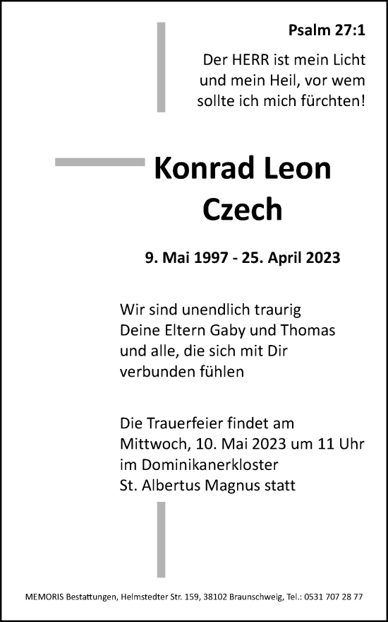 Traueranzeige von Konrad Leon Czech von Braunschweiger Zeitung