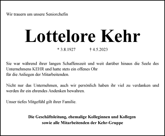 Traueranzeige von Lottelore Kehr von Braunschweiger Zeitung