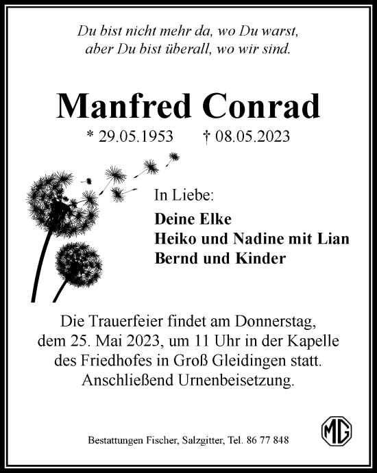 Traueranzeige von Manfred Conrad von Braunschweiger Zeitung