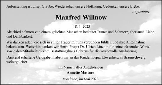 Traueranzeige von Manfred Willnow von Wolfsburger Nachrichten