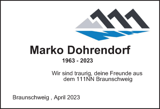 Traueranzeige von Marko Dohrendorf von Braunschweiger Zeitung