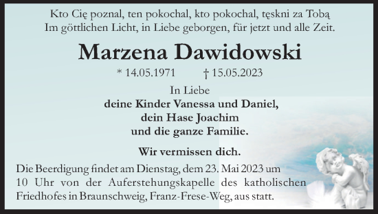 Traueranzeige von Marzena Dawidowski von Braunschweiger Zeitung