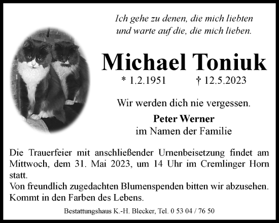 Traueranzeige von Michael Toniuk von Braunschweiger Zeitung