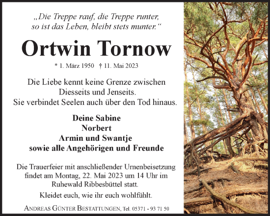 Traueranzeige von Ortwin Tornow von Braunschweiger Zeitung