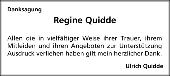 Traueranzeige von Regine Quidde von Wolfenbütteler Zeitung