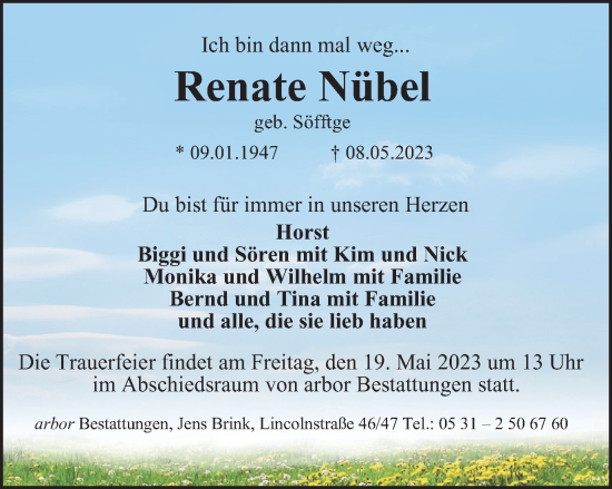 Traueranzeige von Renate Nübel von Braunschweiger Zeitung