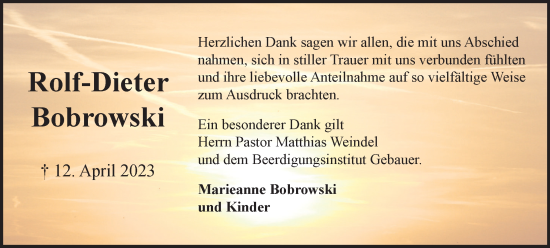 Traueranzeige von Rolf-Dieter Bobrowski von Wolfsburger Nachrichten