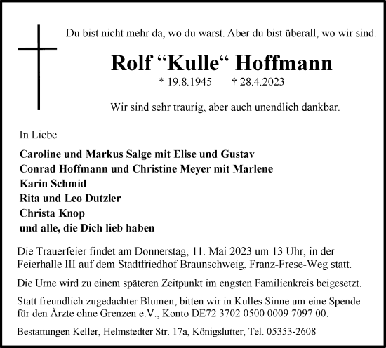 Traueranzeige von Rolf Hoffmann von Braunschweiger Zeitung