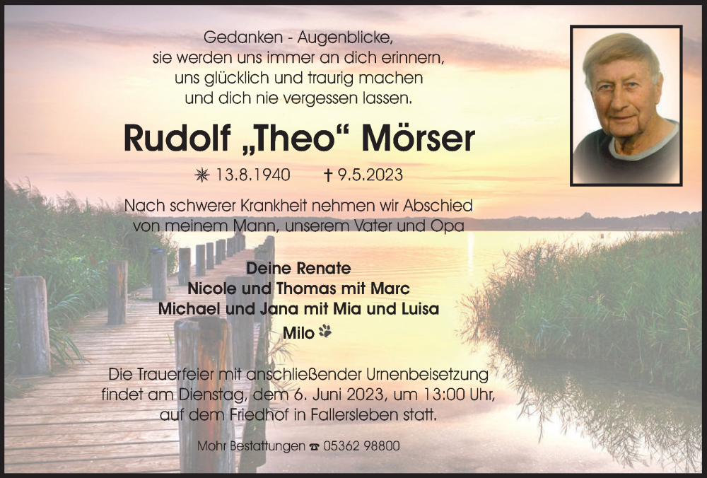  Traueranzeige für Rudolf  Mörser vom 20.05.2023 aus Wolfsburger Nachrichten