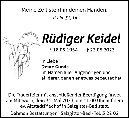 Traueranzeige von Rüdiger Keidel von Salzgitter-Zeitung