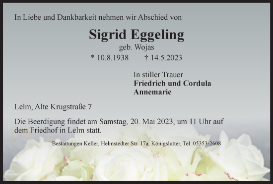 Traueranzeige von Sigrid Eggeling von Helmstedter Nachrichten