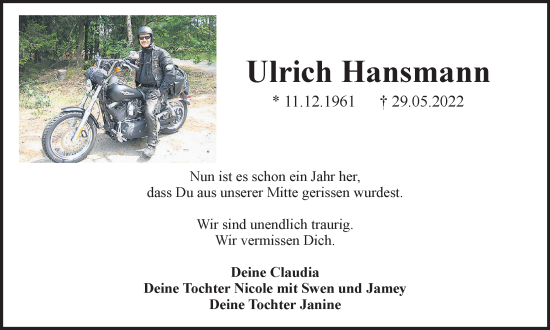 Traueranzeige von Ulrich Hansmann von Braunschweiger Zeitung