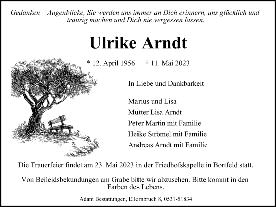Traueranzeige von Ulrike Arndt von Braunschweiger Zeitung