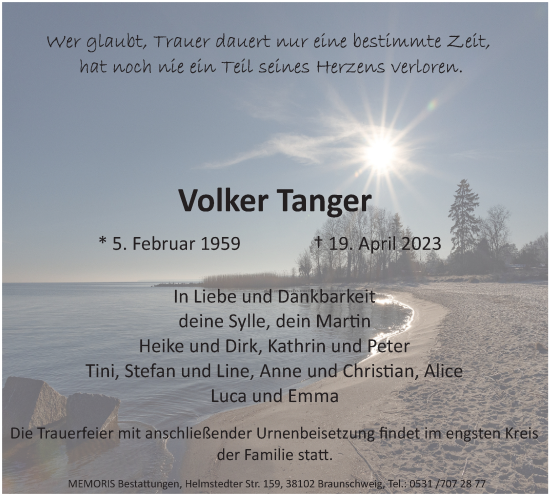 Traueranzeige von Volker Tanger von Braunschweiger Zeitung