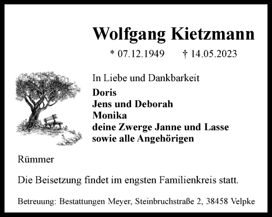 Traueranzeige von Wolfgang Kietzmann von Helmstedter Nachrichten
