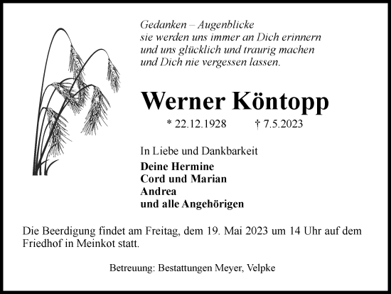 Traueranzeige von Wrner Köntopp von Helmstedter Nachrichten
