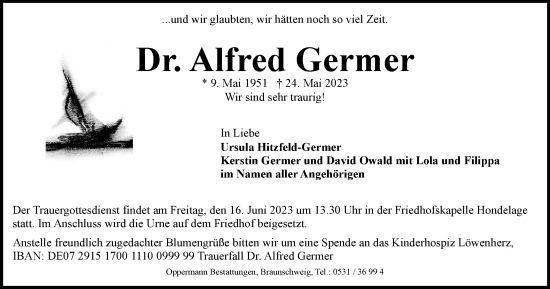 Traueranzeige von Alfred Germer von Braunschweiger Zeitung