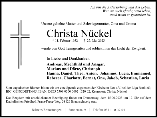 Traueranzeige von Christa Nückel von Braunschweiger Zeitung