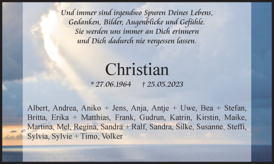 Traueranzeige von Christian Schindler von Braunschweiger Zeitung