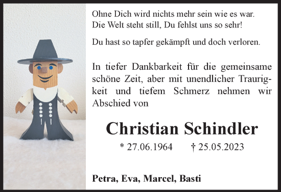 Traueranzeige von Christian Schindler von Braunschweiger Zeitung