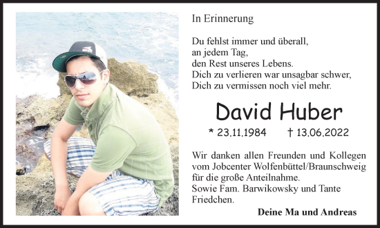 Traueranzeige von David Huber von Braunschweiger Zeitung