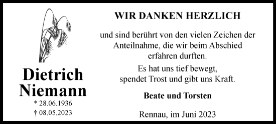 Traueranzeige von Dietrich Niemann von Helmstedter Nachrichten